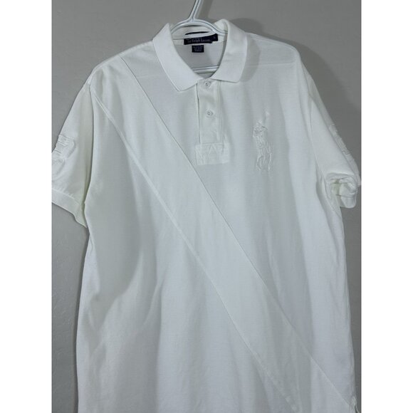 VTG Polo Ralph Lauren Big Logo #3 Rugby Polo Shirt Y2K Large All White Big Pony - Picture 2 of 10